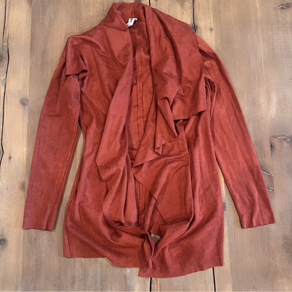 Vici Faux Suede Rust Orange Draped Cardigan